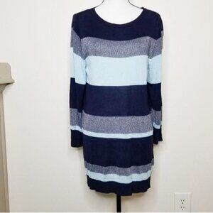 SIMPLY EMMA Blue & Silver Striped Metallic Lurex Sweater Tunic Lightweight Sz 1X